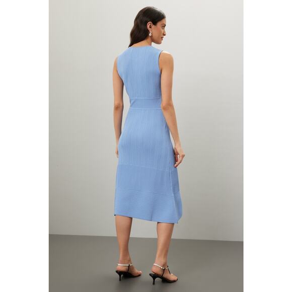 JASON WU Women's Blue Knit Sleeveless Ribbed Texture Crewneck Dress Size Large - Picture 2 of 8